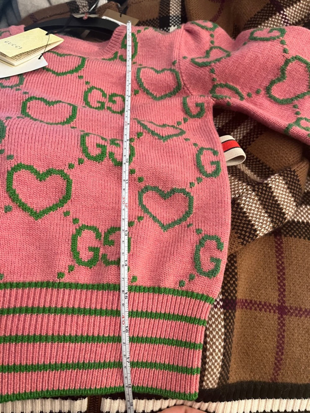 Gucci Pink Knit Sweater with Green GG & Heart Jacquard - Picture 8 of 9